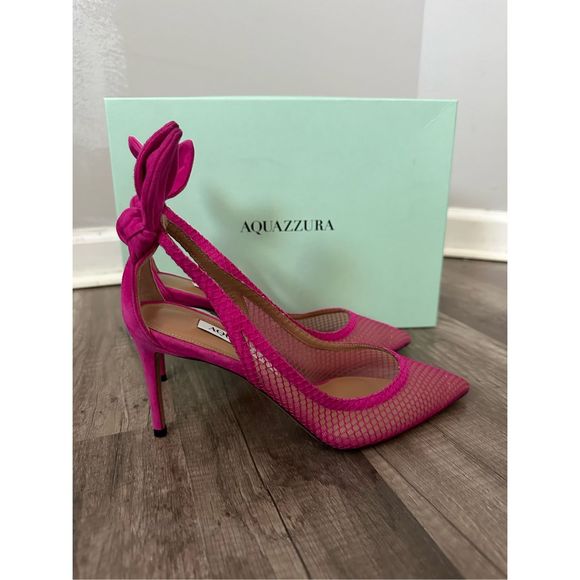 AQUAZZURA Bow Tie mesh and suede 105 pumps - Picture 6 of 12